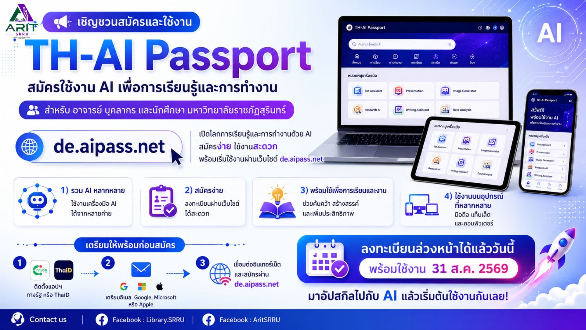 ขอเชิญชวนอาจารย์ บุคลากรและนักศึกษามหาวิทยาลัยราชภัฏสุรินทร์ เข้าสมัครใช้งาน  AI กับ TH-AI Passport 